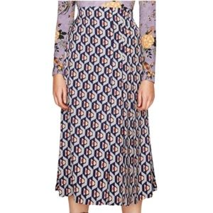 NWT Zara Woman Geometric Print Midi Skirt Size S.